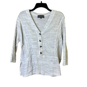 Anthropologie Sunday in Brooklyn Waffle knit 3/4 Sleeve Heathered Grey Top Small